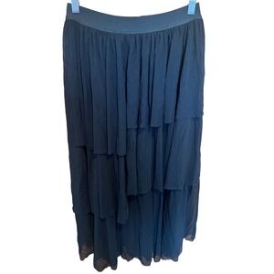 Kozan Lagenlook Black Mesh Overlay‎ Tiered Midi Skirt Size Medium